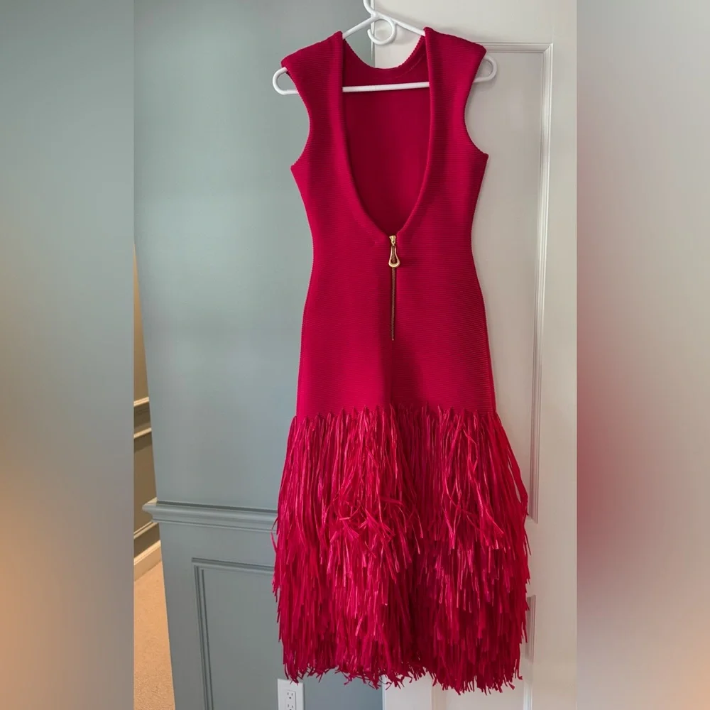 Aje Rushes Raffia Knit Midi Dress in Deep Fuschia Pink size small - Picture 12 of 13